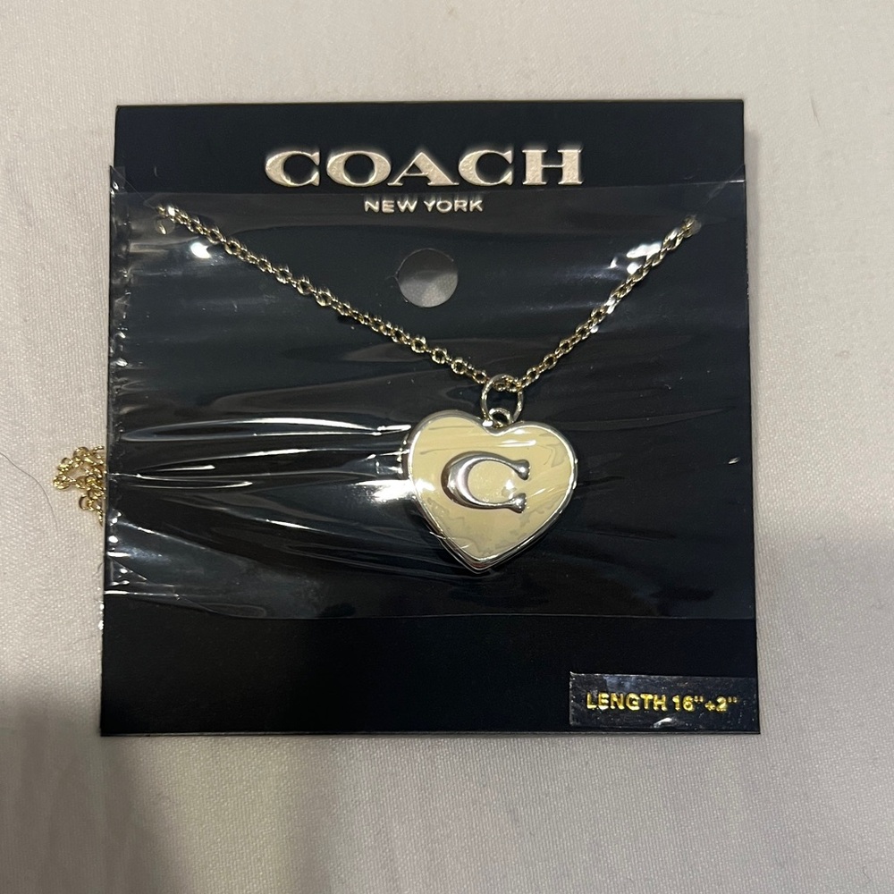 Coach Gold Heart Pendant locket Necklace with Signature C